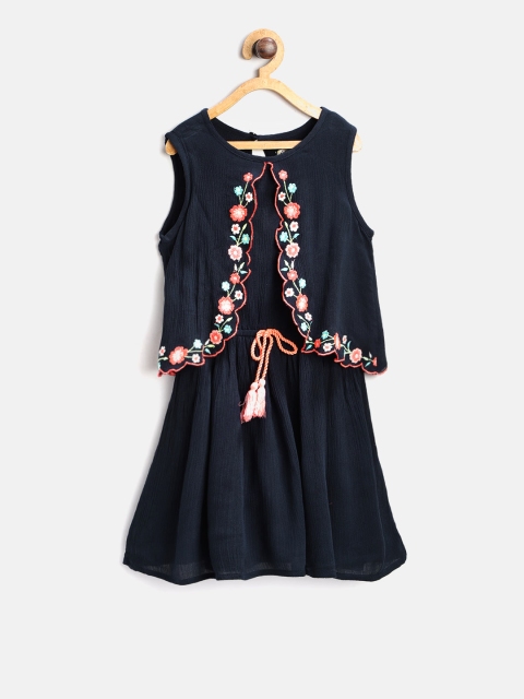 

Nauti Nati Girls Navy Solid Layered A-Line Dress, Navy blue