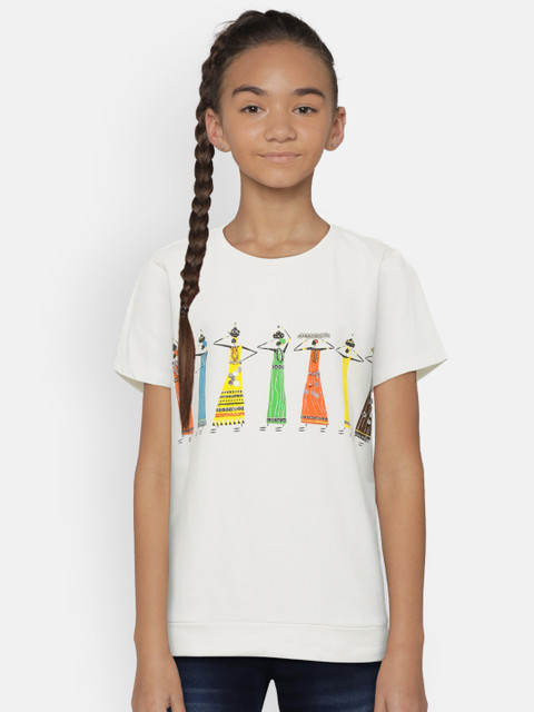 

Nauti Nati Girls White Printed T-shirt with Embellished Detail