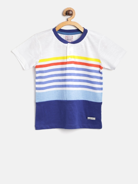 

Nauti Nati Boys White & Blue Striped Henley Neck T-shirt