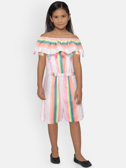 

Nauti Nati Girls White & Pink Striped Off Shoulder Playsuit