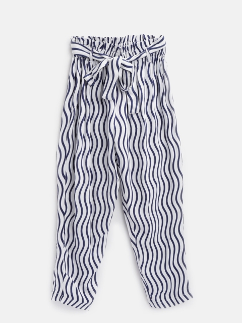 

Nauti Nati Girls Navy Blue & White Regular Fit Striped Peg Trousers