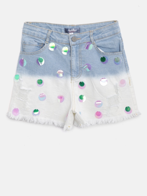 

Nauti Nati Girls Blue Washed Regular Fit Denim Shorts with Embellished Detail