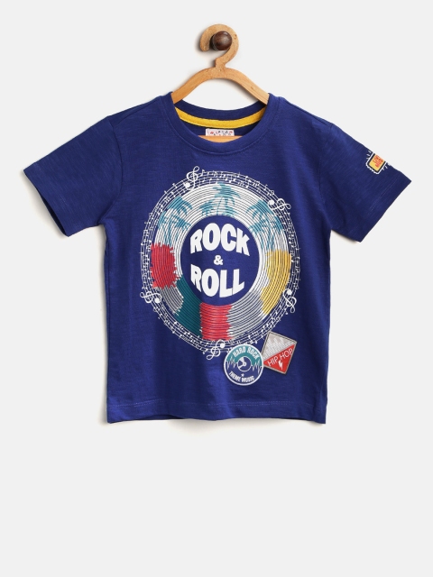 

Nauti Nati Boys Navy Blue Printed Round Neck Pure Cotton T-shirt