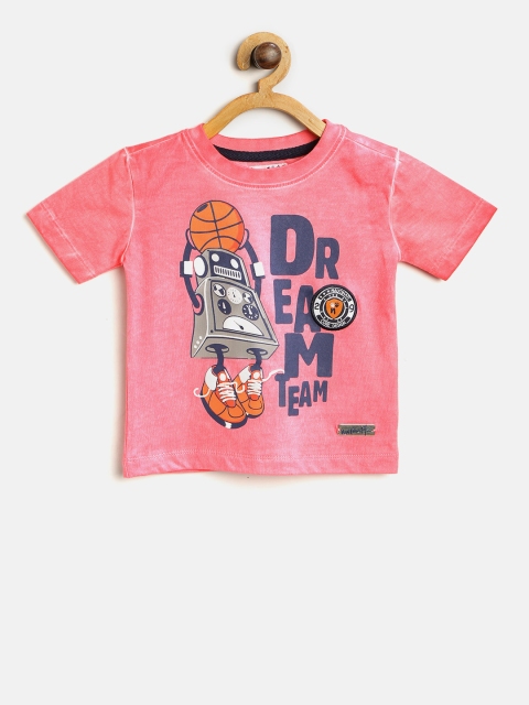 

Nauti Nati Boys Pink Printed Round Neck T-shirt