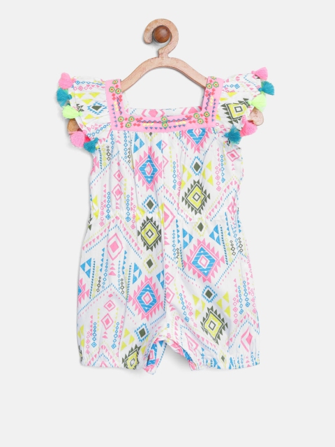

Nauti Nati Girls White & Pink Printed Basic Jumpsuit