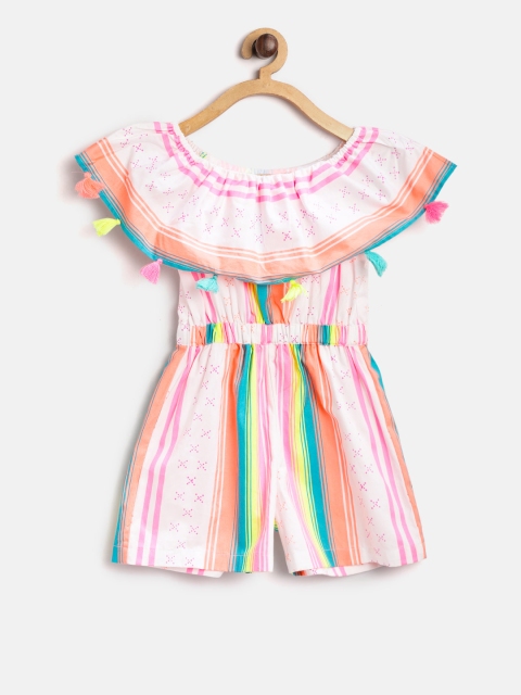 

Nauti Nati Girls White & Pink Striped Off Shoulder Playsuit