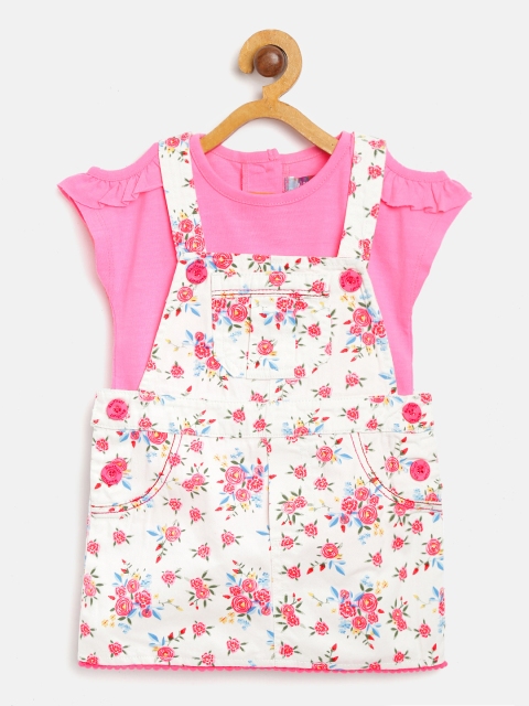 

Nauti Nati Girls White & Pink Floral Print Pinafore Dress with Top