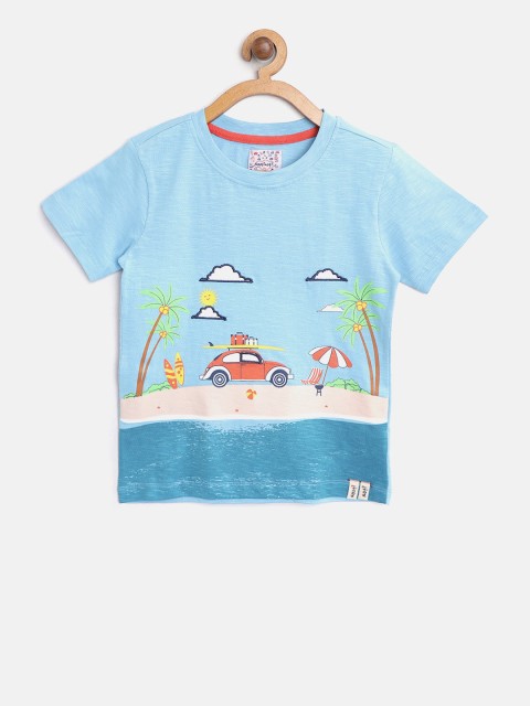 

Nauti Nati Boys Blue Printed Round Neck T-shirt