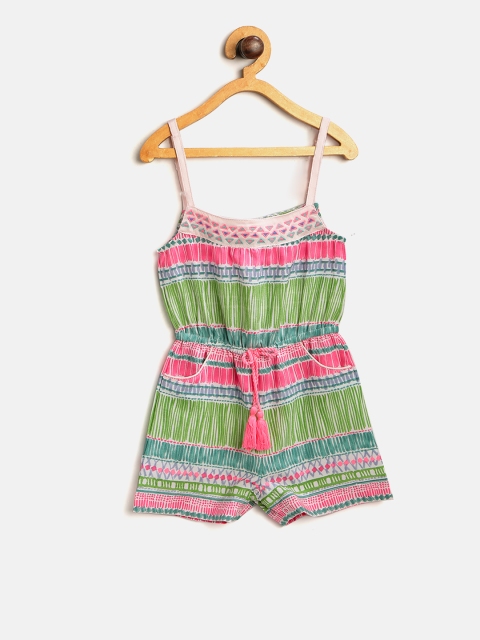 

Nauti Nati Girls Pink & Green Printed Playsuit