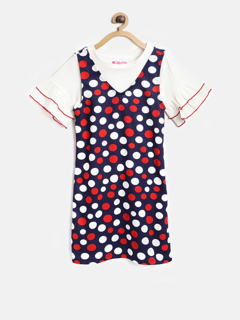 

Nauti Nati Girls Navy Printed A-Line Dress with Top, Navy blue
