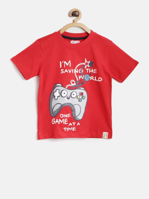 

Nauti Nati Boys Red Printed Round Neck T-shirt