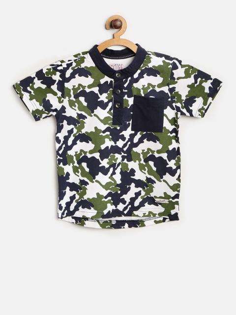 

Nauti Nati Boys Olive Green & White Camouflage Print Henley Neck T-shirt