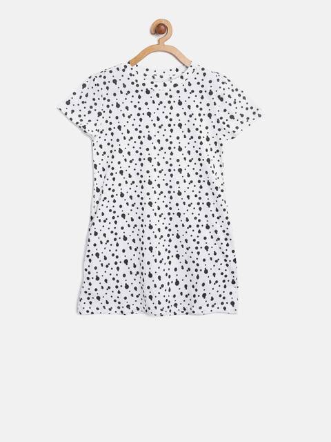 

Nauti Nati Girls White & Black Printed A-Line Pure Cotton Top