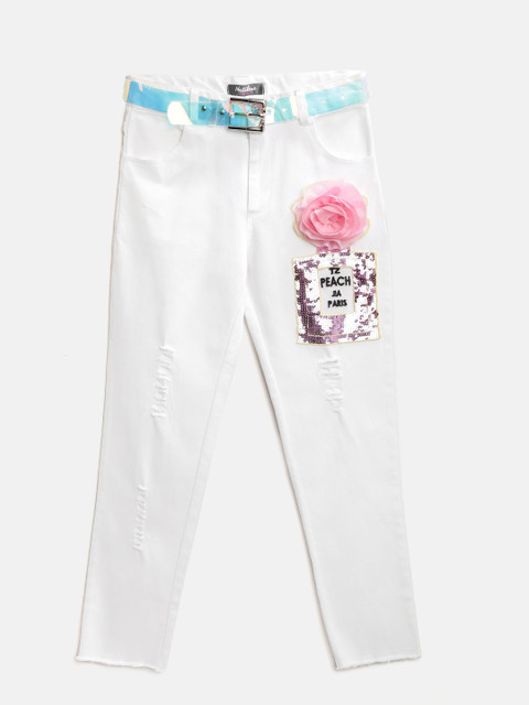 

Nauti Nati Girls White Regular Fit Mildly Distressed Jeans with Embellished Detail