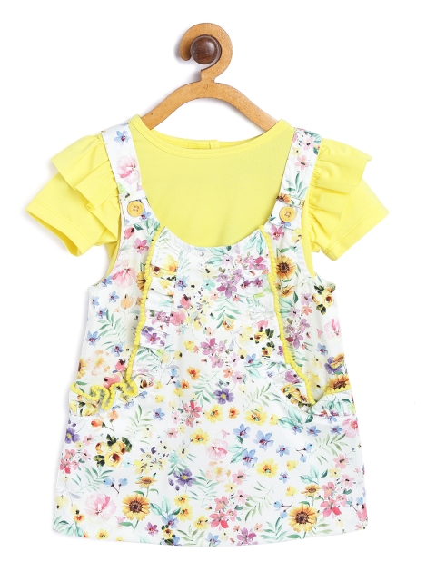 

Nauti Nati Girls Multicoloured Printed Pinafore Dress with T-Shirt, Multi
