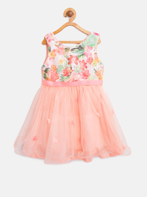 

Nauti Nati Girls Peach-Coloured Printed Fit and Flare Dress