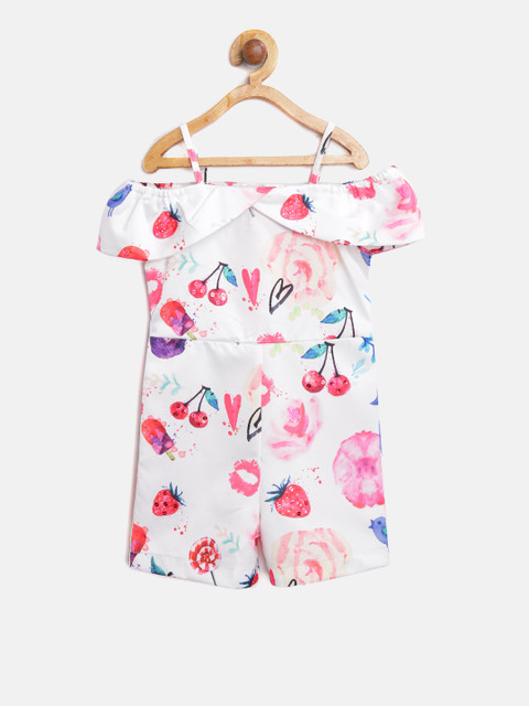 

Nauti Nati Girls White & Pink Printed Playsuit