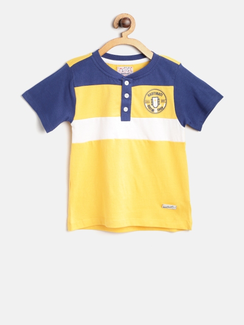 

Nauti Nati Boys Yellow & Navy Colourblocked Henley Neck T-shirt