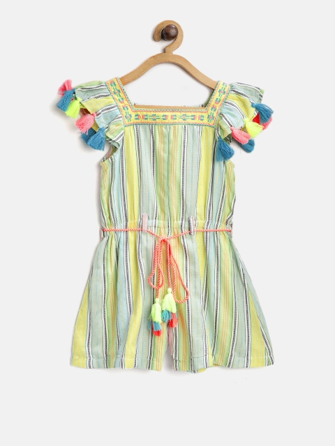 

Nauti Nati Green & Yellow Striped Playsuit
