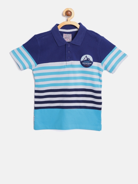 

Nauti Nati Boys Blue & White Striped Polo Collar T-shirt