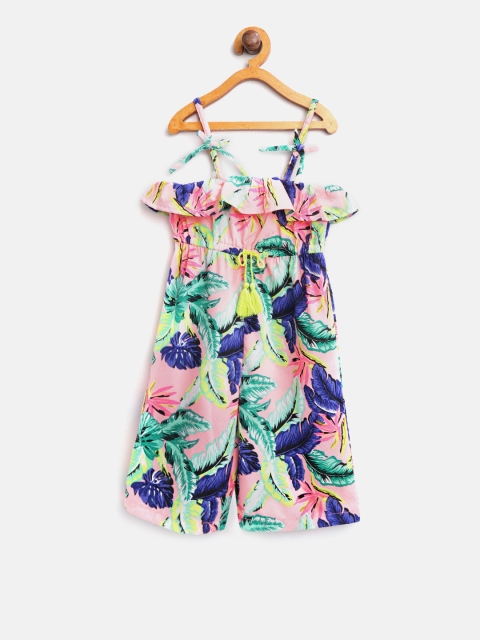 

Nauti Nati Girls Peach-Coloured & Blue Printed Basic Jumpsuit