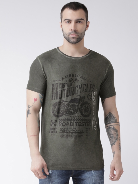 

Rex Straut Jeans Men Green Printed Round Neck T-shirt