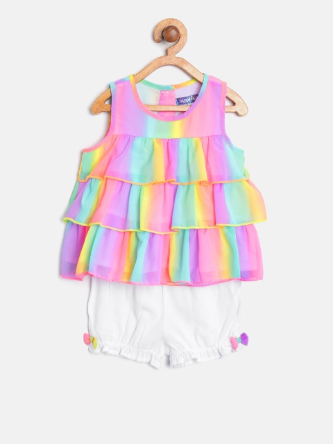 

Nauti Nati Girls Pink & White Dyed Top with Shorts