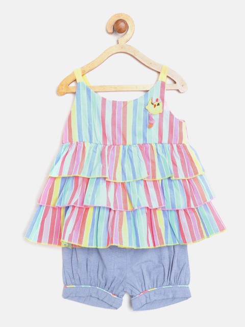 

Nauti Nati Girls Pink & Blue Striped Top with Shorts