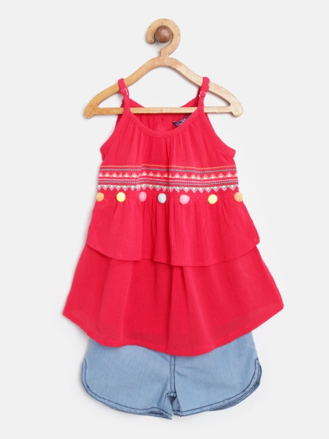

Nauti Nati Girls Pink & Blue Solid Top with Shorts