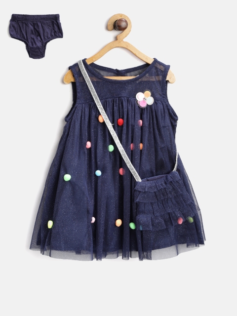 

Nauti Nati Girls Navy Blue Pom-Pom Detail A-Line Dress