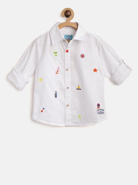 

Nauti Nati Boys White Embroidered Casual Shirt