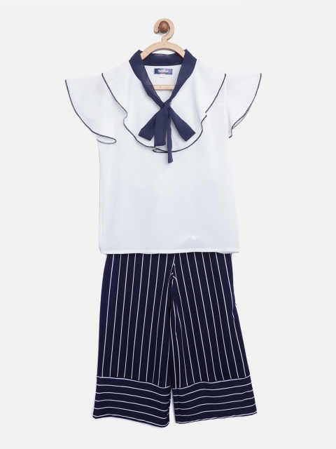 

Nauti Nati Girls White & Navy Solid Top with Palazzos