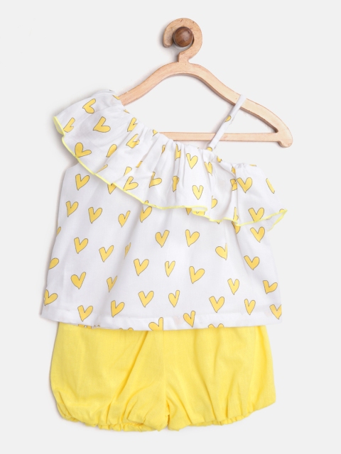 

Nauti Nati Girls White & Yellow Printed Top with Shorts