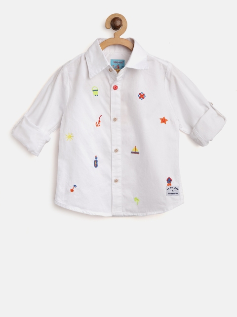 

Nauti Nati Boys White Embroidered Casual Shirt