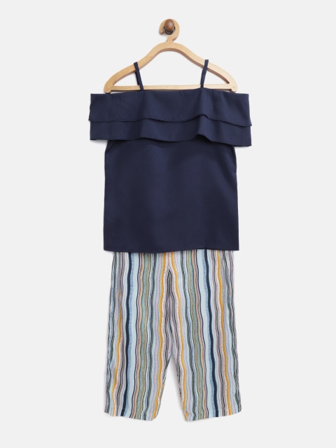 

Nauti Nati Girls Navy Blue & Pink Solid Top with Trousers