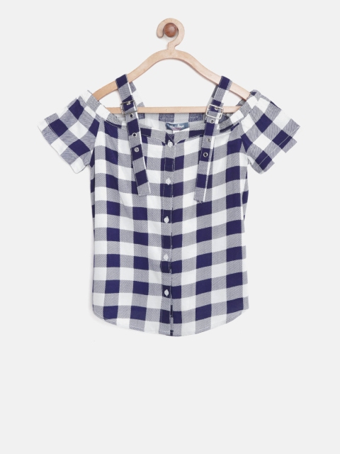 

Nauti Nati Girls Navy & White Checked Bardot Top, Navy blue