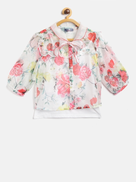 

Nauti Nati Girls Off-White & Pink Printed Sheer Shirt