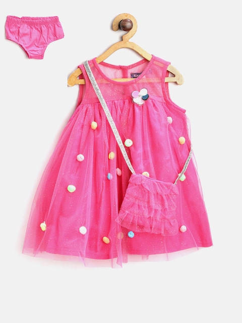 

Nauti Nati Girls Pink Pom-Pom Detail A-Line Dress