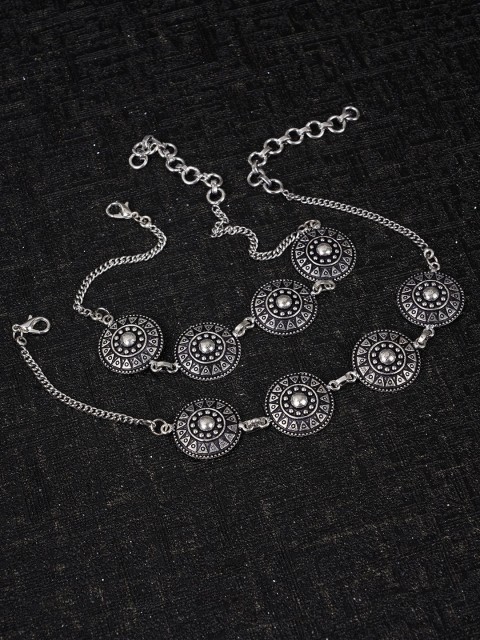 

FIROZA Set of 2 Oxidised Silver-Toned Textured Anklets