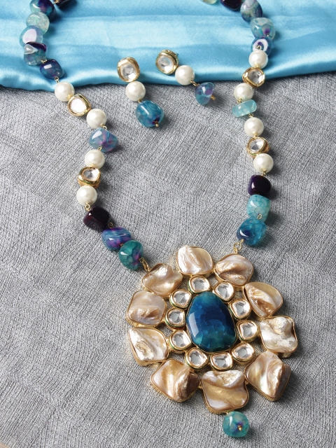 

FIROZA Blue Gold-Plated Kundan-Studded Vilandi Jewellery Set