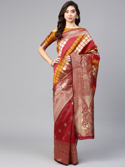 

Inddus Red & Orange Woven Design Banarasi Saree