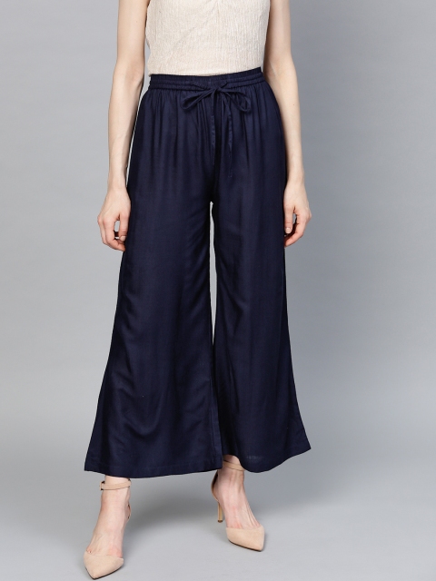 

Yufta Women Navy Blue Solid Wide Leg Palazzos