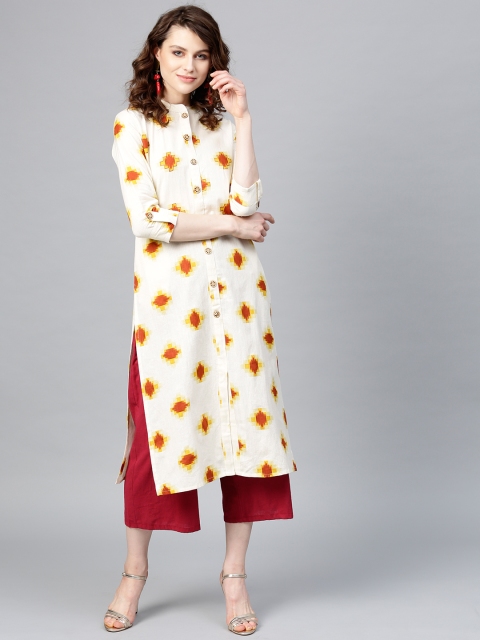

Yufta Women Off-White & Brown Printed Straight Kurta