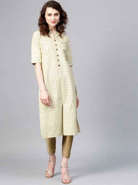 

Yufta Women Beige Printed Straight Kurta