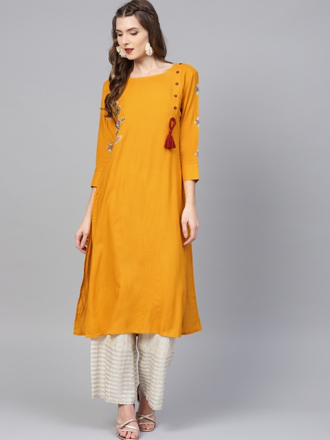 

Yufta Women Mustard Yellow Solid Straight Kurta