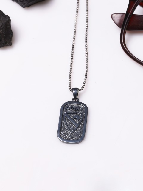 

Dare by Voylla Men Black Engraved Handcrafted Pendant with Chain