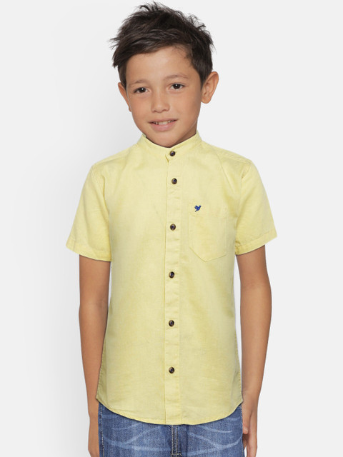 

612 league Boys Yellow Regular Fit Self Design Casual Shirt