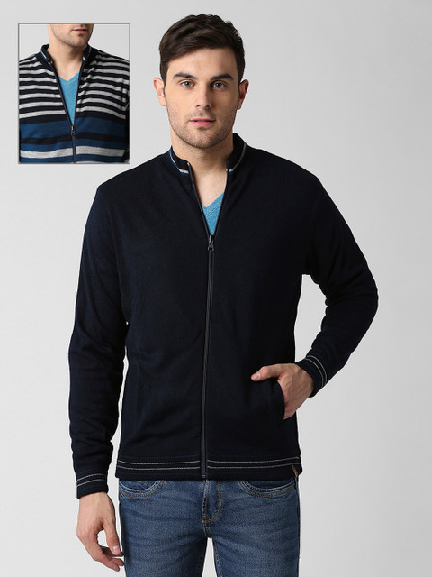 

Peter England Casuals Men Navy Blue Self Design Front-Open