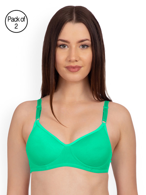 

Komli Pack of 2 Non-Wired Heavily Padded T-shirt Bras K9511-2PC-CGRN-CRL, Sea green