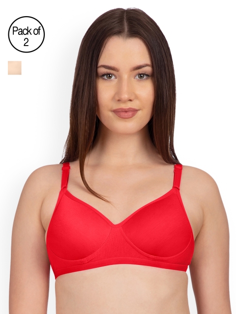 

Komli Pack of 2 Non-Wired Heavily Padded T-shirt Bras K9513-2PC-RD-SK, Red